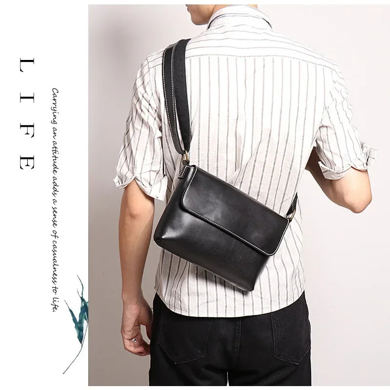 Crazy Horse Leather Men's Shoulder Bag Genuine Leather Small Bag Crossbody Cowhide Bag for Man High Quality Men Satchel Bags - Evallys.com