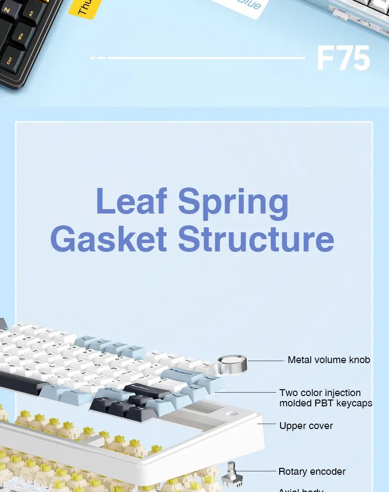 AULA F75 2.4G Wireless/Bluetooth/Wired Gaming Mechanical Keyboard RGB Customized 75% Layout Cherry Profile Gasket Structure - Evallys.com