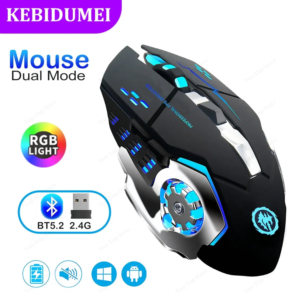 2.4G Wireless Mouse Bluetooth Mouse RGB Backlit Gaming Mouse Rechargeable Mice Silent Mouse 3600 DPI Mouse for Macbook Laptop - Evallys.com