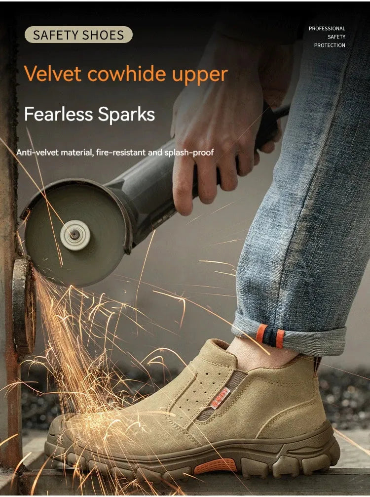 Mens Work Boots Composite Toe Safety Footwear Metatarsal Guard Puncture-Proof Construction Work Shoes Anti-Slip Rubber Outsole - Evallys.com