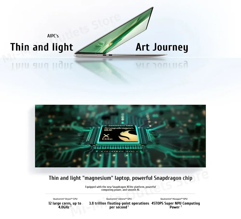 Honor MagicBook Art 14 Snapdragon Edition 1kg Ultra Thin Laptop X Elite 32G 1T 3.1K Eye Screen Notebook - Evallys.com