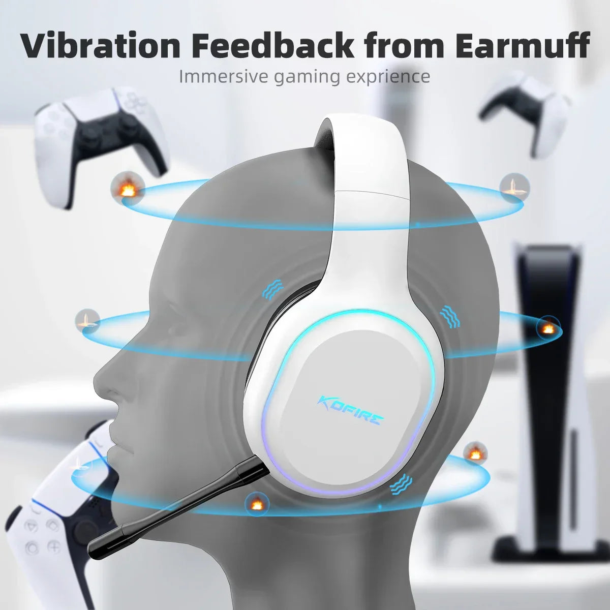 Kofire UG-05 Gaming Headphones 2.4G BT5.0 Wireless Headset With Mic RBG Light Vibration Bluetooth Earphone For PS4 PS5 PC Switch - Evallys.com