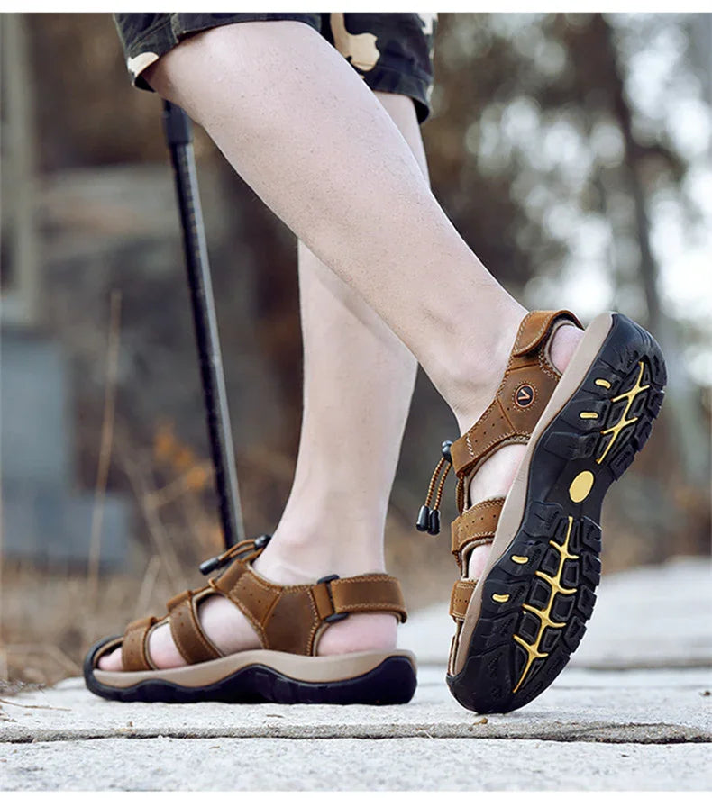 Men’s Genuine Leather Summer Sandals – Casual Outdoor Beach Shoes - Evallys.com