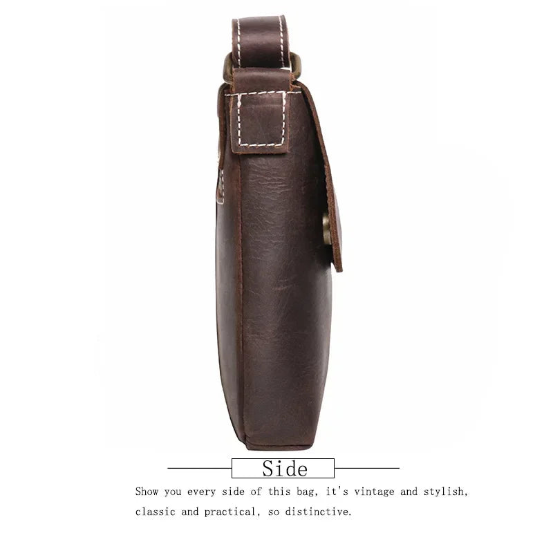 Crazy Horse Leather Men's Shoulder Bag Genuine Leather Small Bag Crossbody Cowhide Bag for Man High Quality Men Satchel Bags - Evallys.com