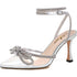 Women's Rhinestone Bow Heels Ankle Strap Pointed Toe Stiletto Heeled Sandals Wedding Bridal Dress Pumps Shoes - Evallys.com
