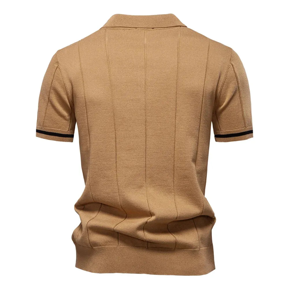 AIOPESON Men's Solid Color Sport Zipper Polo Shirt Athletic Social Polo Shirts for Men Office Slim Fit Polo - Evallys.com