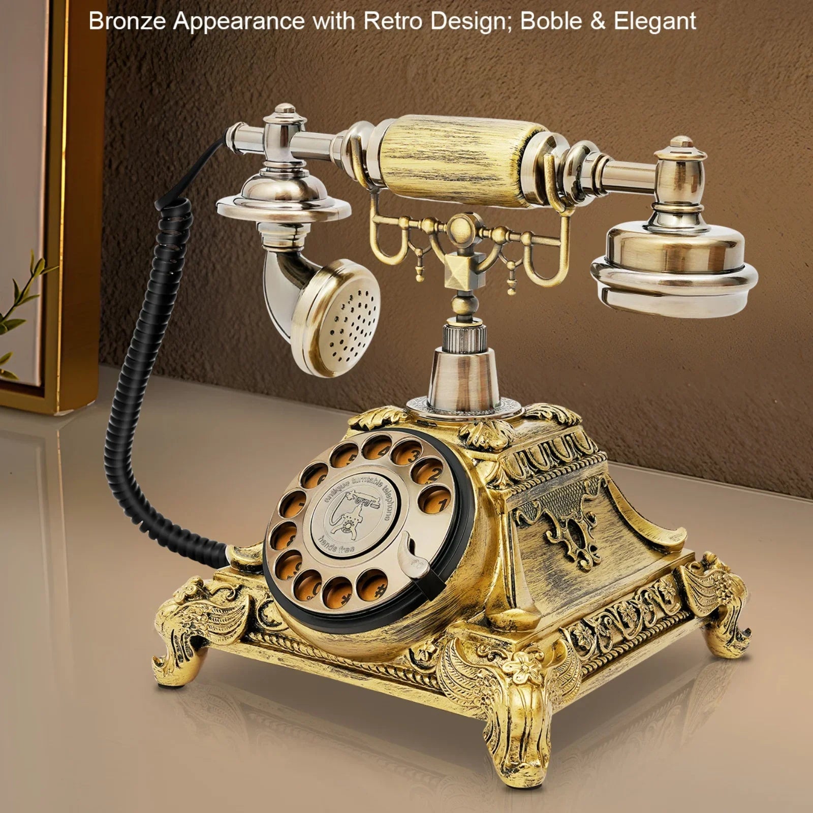 Vintage Telephone, Rotary Dial Desk Phone, Charge Through Telephone Line, Redial Noise-Canceling for Wedding Decorative Art - Evallys.com
