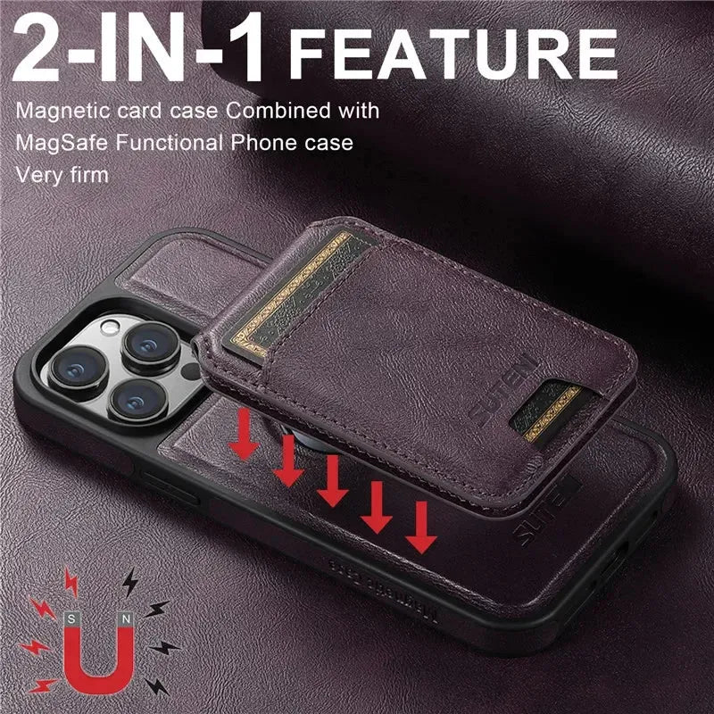 2 in 1 detachable With Magsafe Wireless Charging Wallet Leather Phone Case For iPhone 16 15 Pro Max 14 13 12Pro Magnetic Cover - Evallys.com