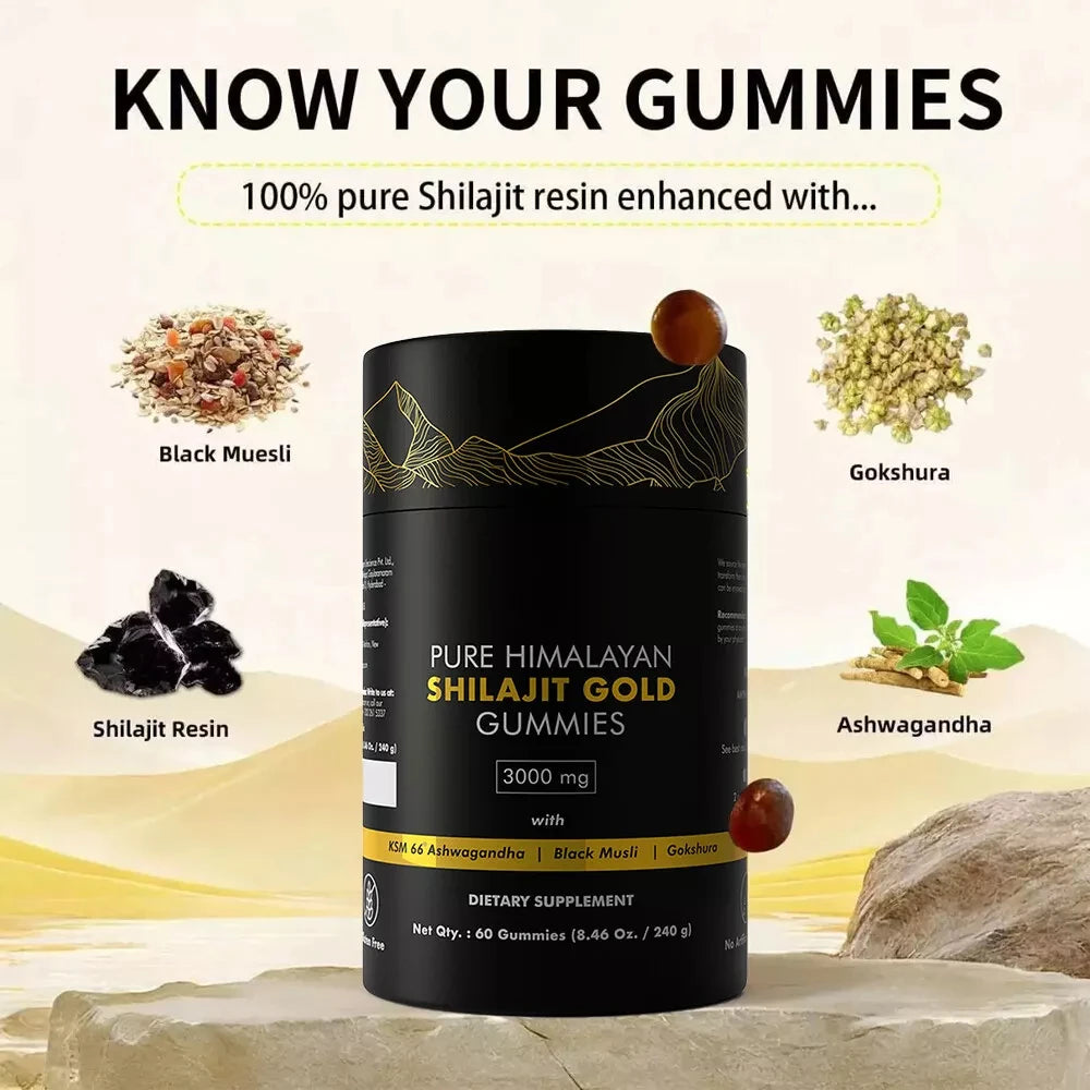 Himalayan Shilajit Gummies 3000mg with Ashwagandha & Gokshura