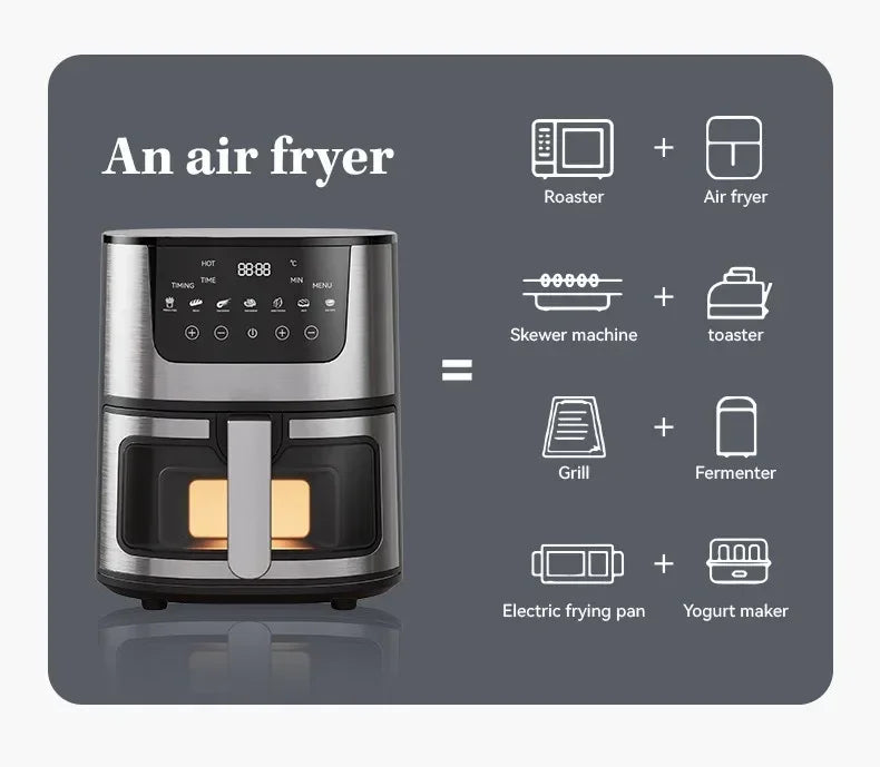 7L Electric Air Fryer Smart Multi-function Hot Convection Oven Deep Fryer Without Oil LED Touch Control 1400W Visible Window - Evallys.com