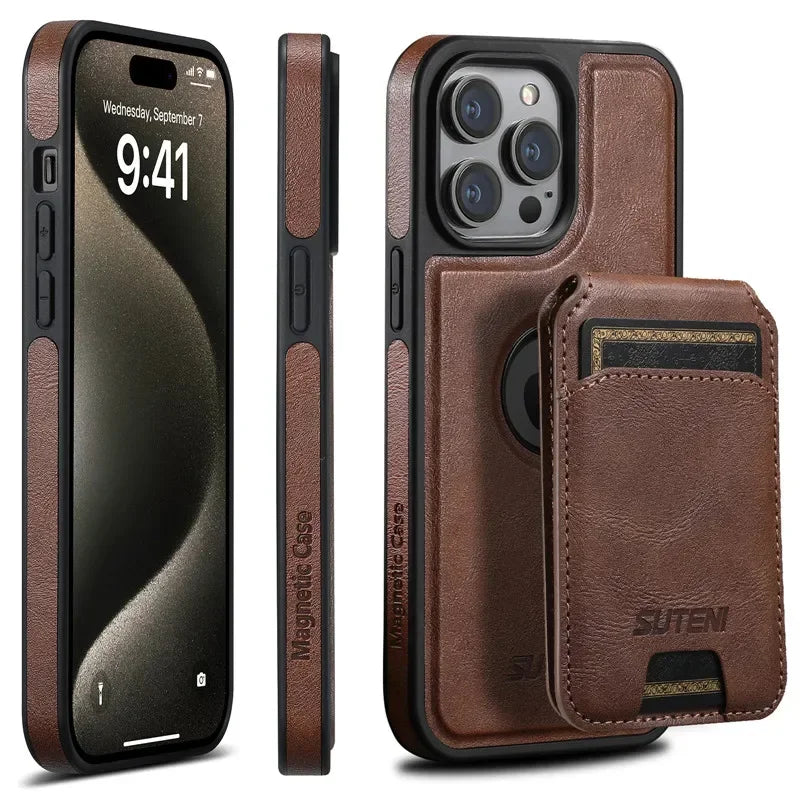 2 in 1 detachable With Magsafe Wireless Charging Wallet Leather Phone Case For iPhone 16 15 Pro Max 14 13 12Pro Magnetic Cover - Evallys.com