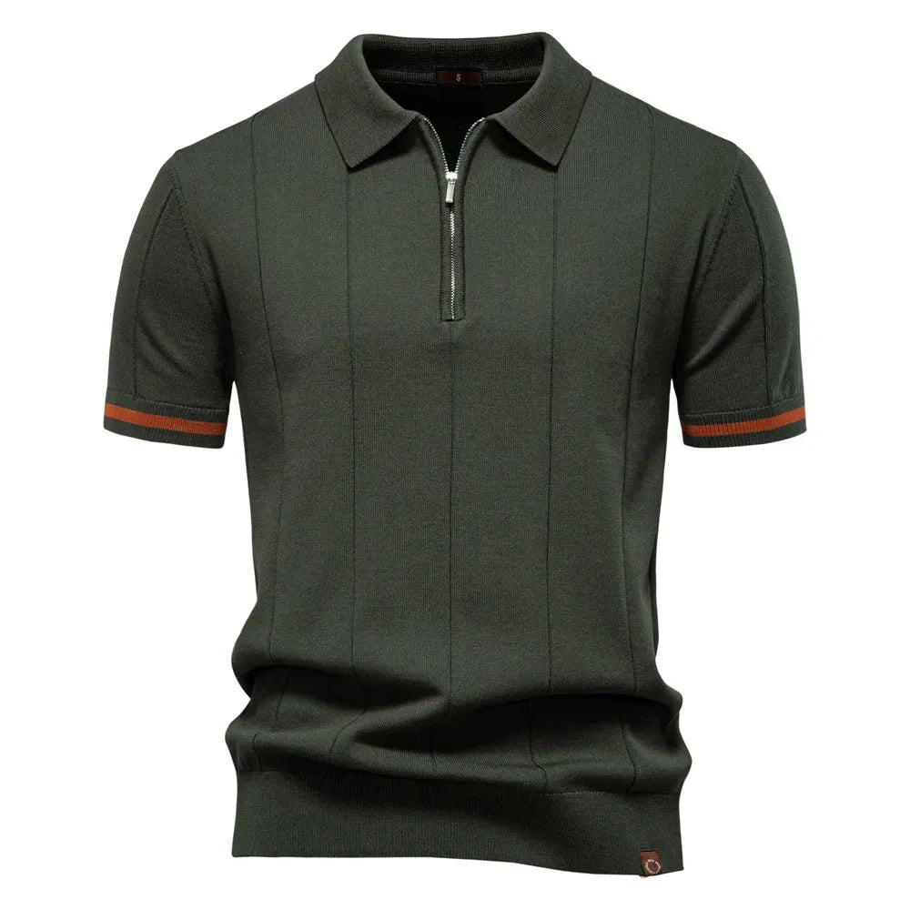 AIOPESON Men's Solid Color Sport Zipper Polo Shirt Athletic Social Polo Shirts for Men Office Slim Fit Polo - Evallys.com