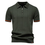 AIOPESON Men's Solid Color Sport Zipper Polo Shirt Athletic Social Polo Shirts for Men Office Slim Fit Polo - Evallys.com