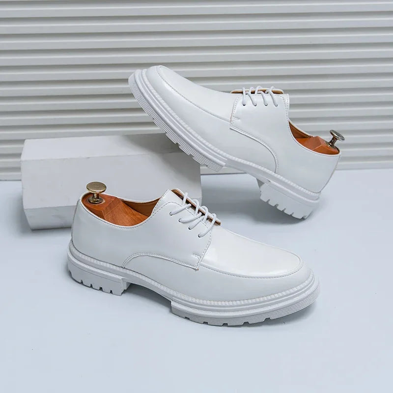 Mens Oxford White Leather Shoes Whole Luxury Formal Business Wedding Dress Shoes for men Thick bottom Casual Original Moccasins - Evallys.com