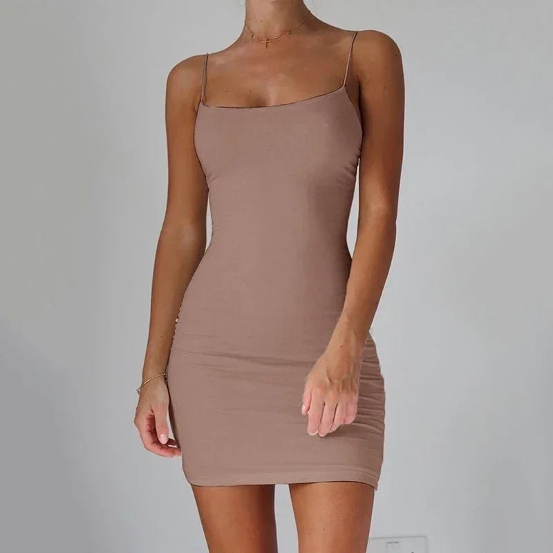 Summer Spaghetti Strap Bodycon Mini Dress – Sexy Clubwear 2025 - Evallys.com