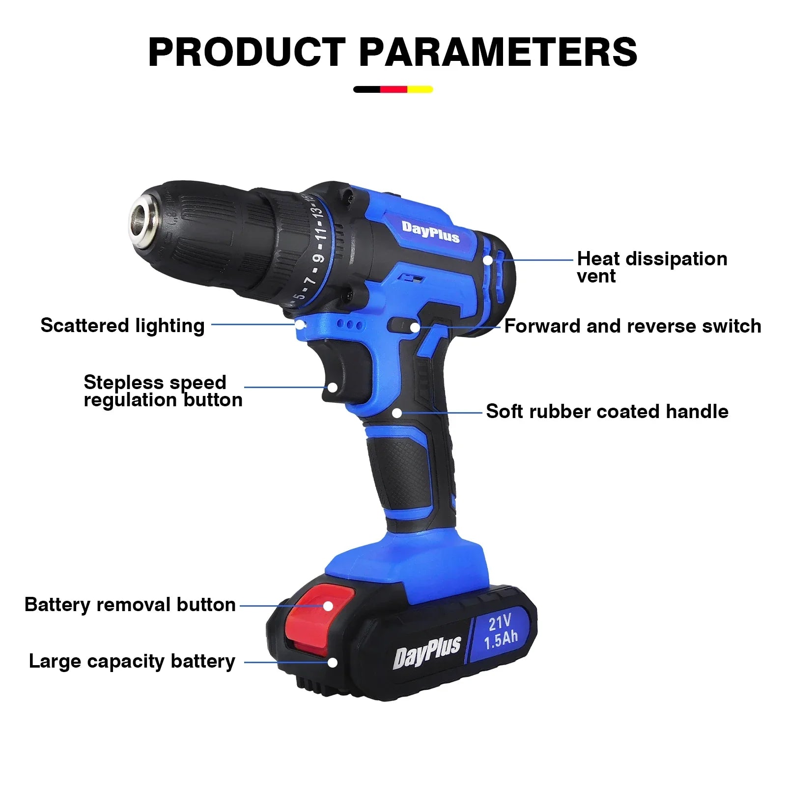 21V Cordless Power Drill,Handheld Screwdriver Drill Set with 25+1 Torque Setting,1.5AH Li-ion Battery&Fast Charger,2-Gear Drill - Evallys.com