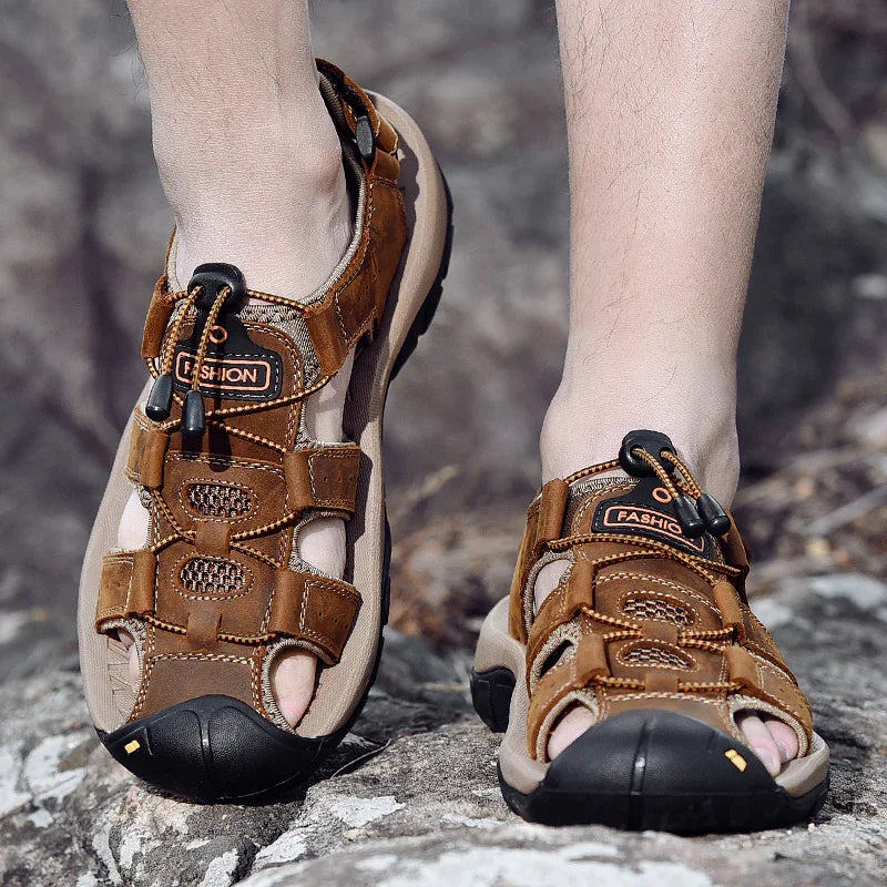 Men’s Genuine Leather Summer Sandals – Casual Outdoor Beach Shoes - Evallys.com
