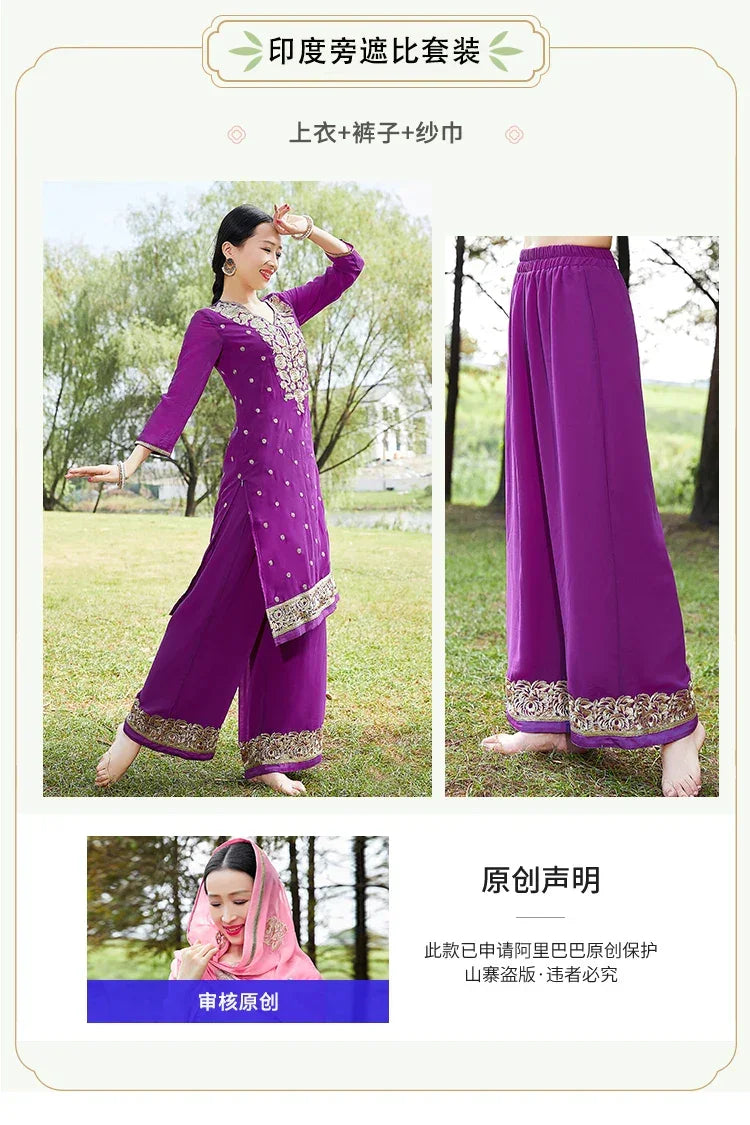 Exotic Indian Dance Dress – Ethnic Sari Style Two-Piece Set for Women - Evallys.com