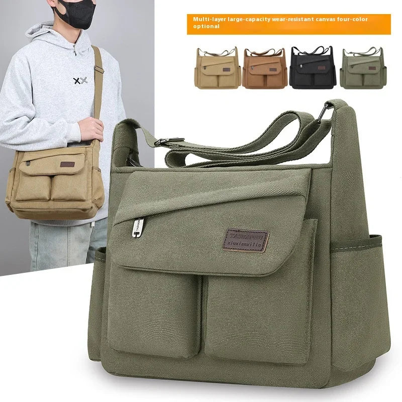 Men’s Canvas Messenger Bag – Multi-Pocket Travel Shoulder Satchel - Evallys.com