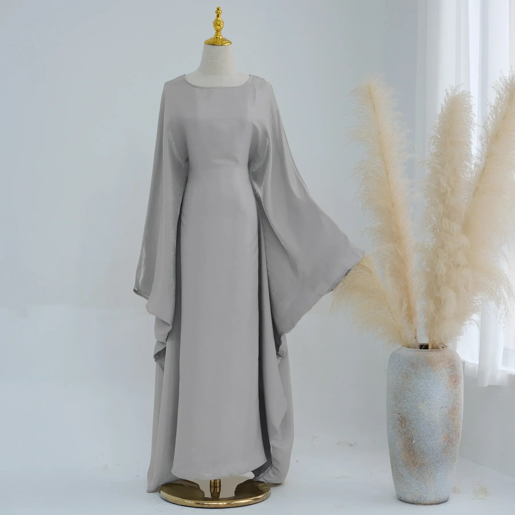 Luxury Satin Batwing Abaya Kaftan – 20 Colors Dubai Maxi Dress - Evallys.com