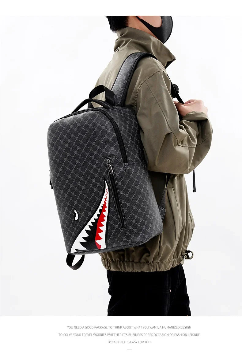 Shark Mouth Plaid Backpack – Large Laptop Bag for School & College - Evallys.com