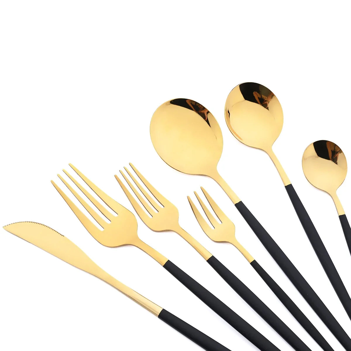 48pcs Black Gold Cutlery Set Knife Fork Coffee Spoon Dinnerware Stainless Steel Tableware Flatware Western Kitchen Silverware