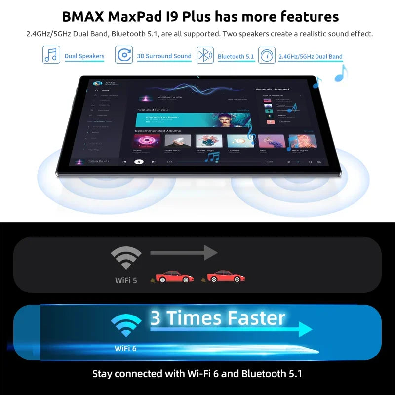 BMAX Android 14 MaxPad I9 PLUS 10.1 inch 1280*800 IPS HD Touchscreen 12GB(4GB RAM+8GB Expansion) 64GB ROM Rockchip RK3562 Tablet - Evallys.com