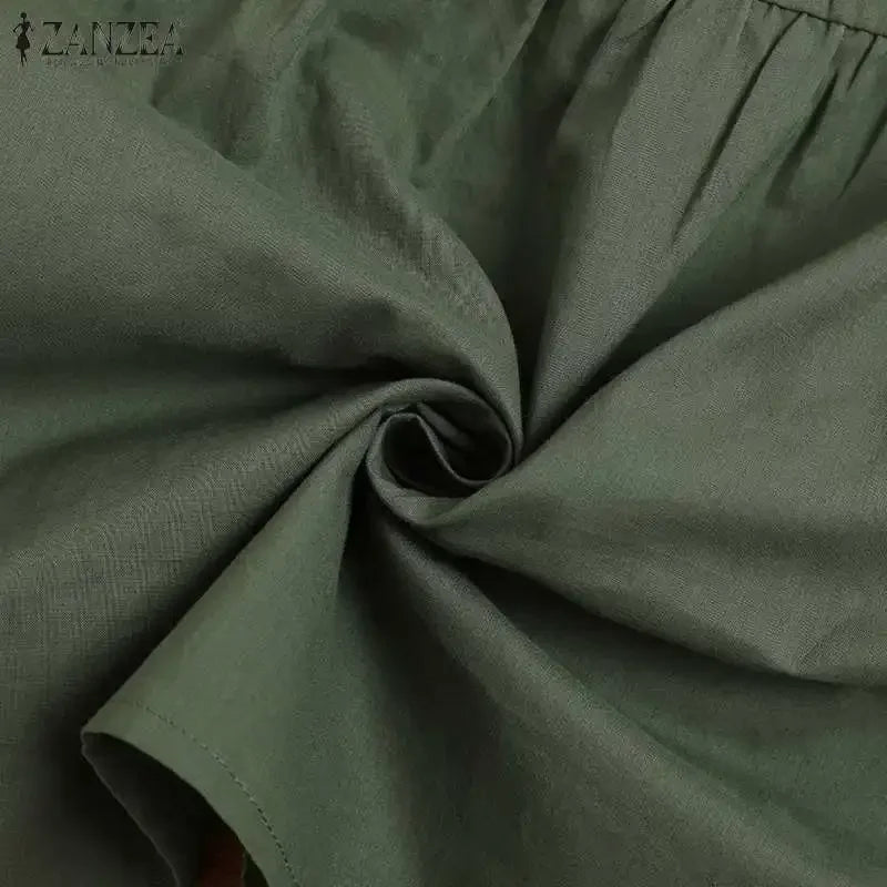 ZANZEA 2025 Spring Summer Blouses Casual Women Shirts Solid Color 3/4 Sleeve Buttons Cotton Linen Blusas Solid Top Casual Tunic - Evallys.com
