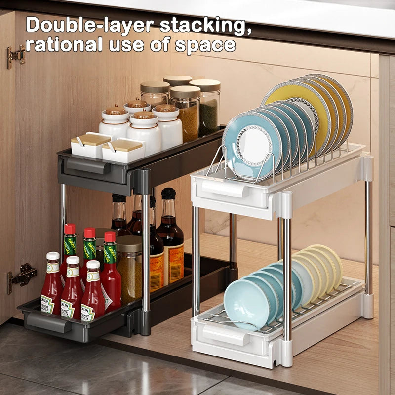 Kitchen Pull Out Dish Racks With Drainboard Drawer Storage Sliding Mesh Cabinet Basket for Accessorie Pull Out Cabinet Organizer