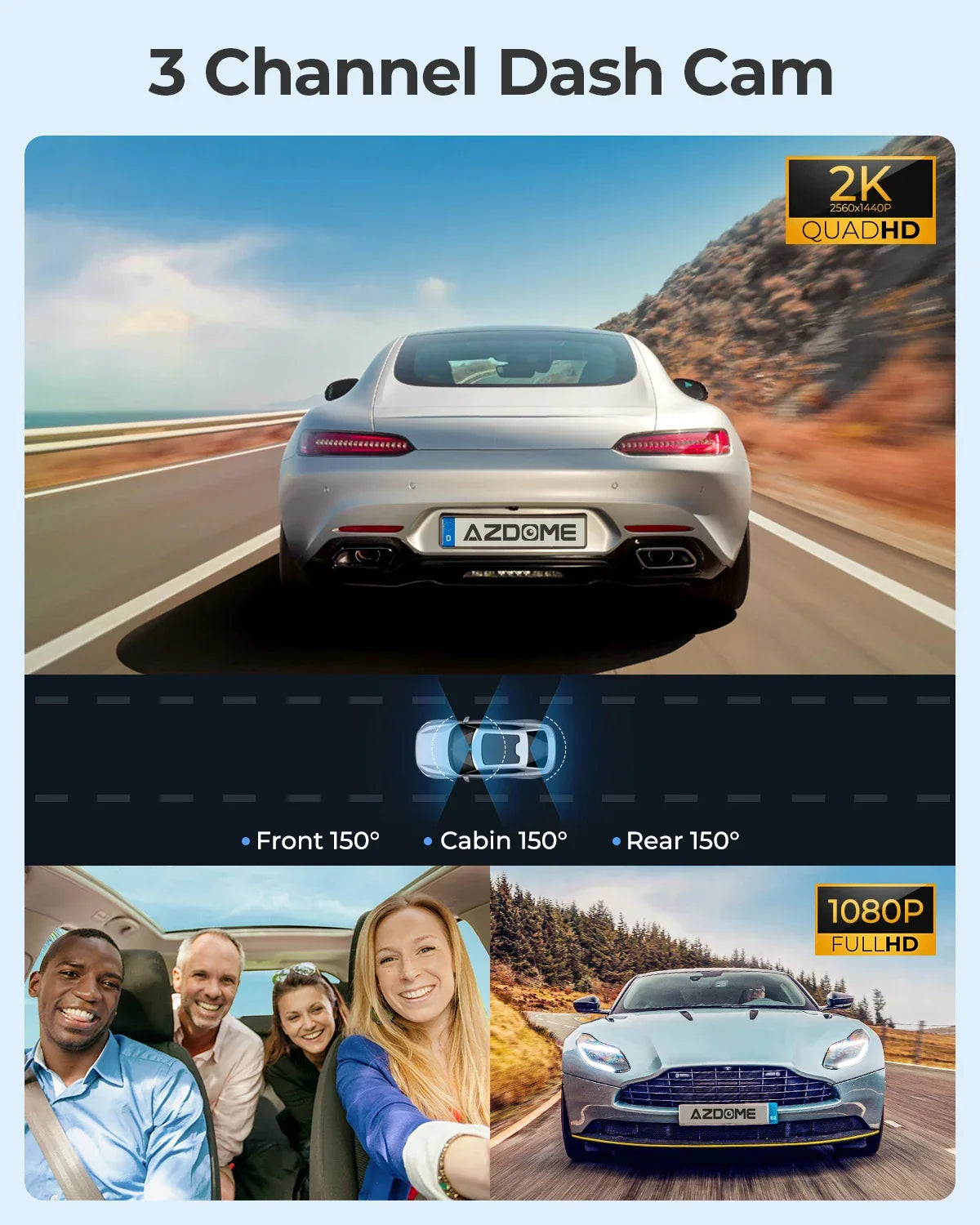 Upgrade AZDOME M550 Pro Car DVR Dash Cam 4K 5.8Ghz WiFi 2/3 Cameras Front/Cabin/Rear Cam GPS Night Vision Parking Monitor داش كا - Evallys.com