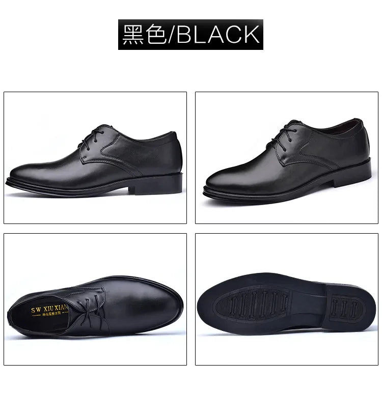 Men Dressing Shoes Formal for Men's Casual Shoe Leather Social Wedding Designer Pointed Toe Black Office Winter Shoes Brand 2023 - Evallys.com