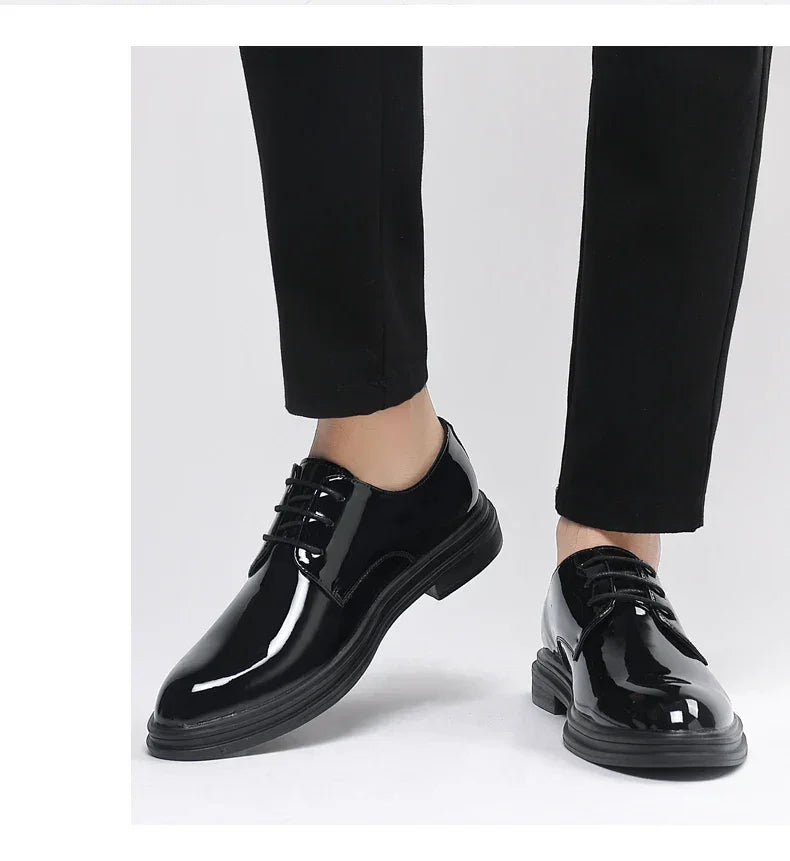 FUQIAO New Men 6/8cm Derby Shoes Patent Leather Height Increase Men Dress Shoes Formal Elevator Business Lift Shoes Bright Upper - Evallys.com