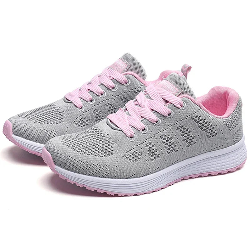 Women's Sneakers Breathable 2025 New Fashion Flat Outdoor Woman Vulcanize Shoes Mesh Fabric Lace Up Ladies Shoes Female Footwear - Evallys.com