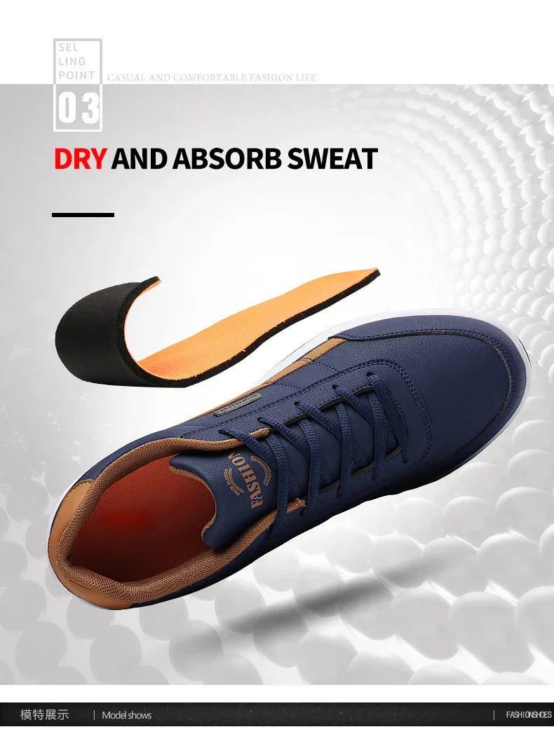 PUAMSS Men’s PU Leather Sneakers – Breathable Casual Non-Slip Shoes - Evallys.com
