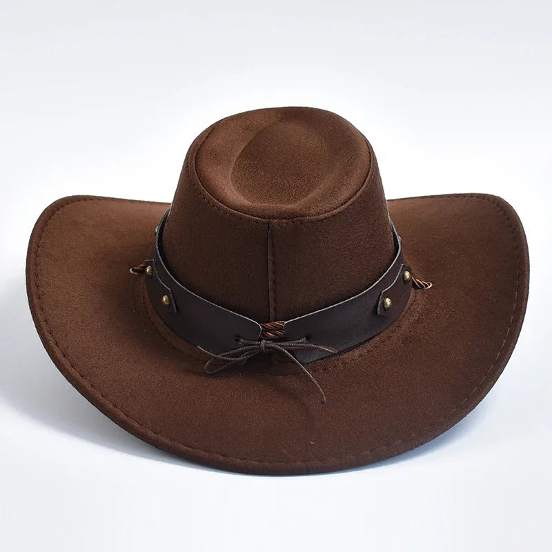 Vintage Suede Western Cowboy Hat – Party & Cosplay Big-Brim Cap - Evallys.com