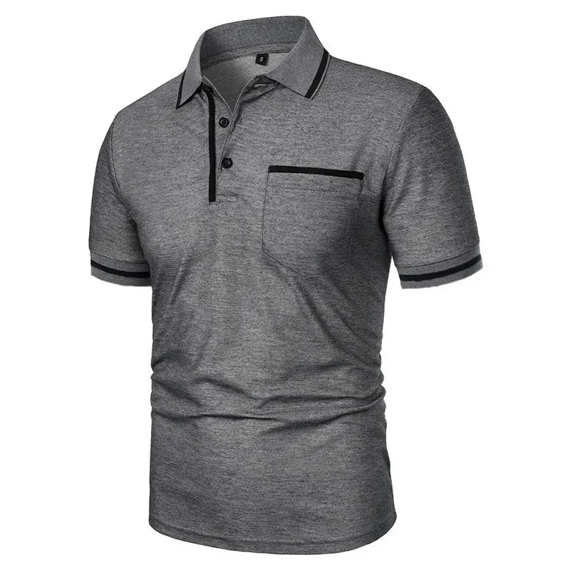 New Men's Short Sleeve Polo Shirts Solid Color Casual T-shirt Summer Trendy Breathable Loose Basic Splice Top Pockets Men Shirts - Evallys.com