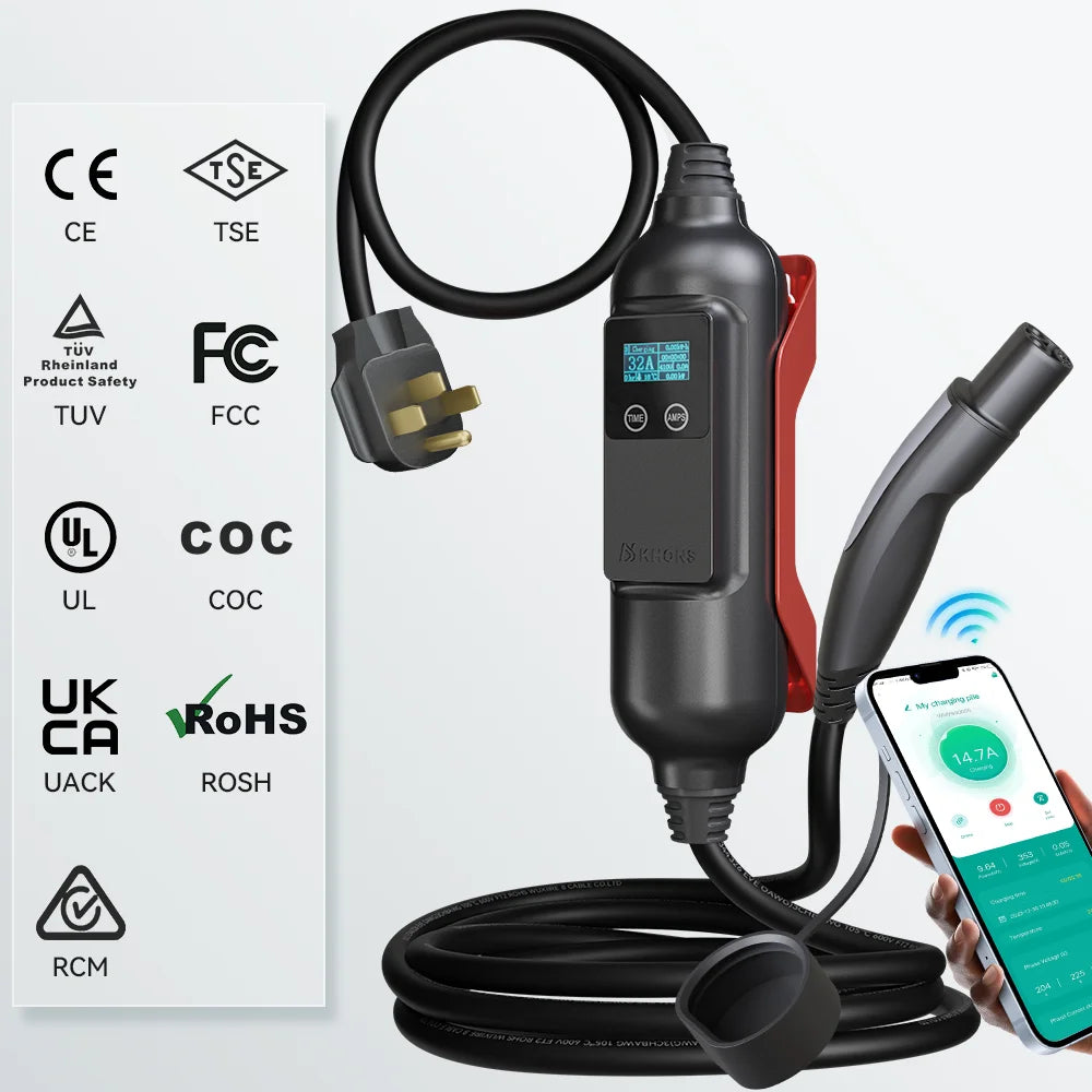 Khons EV Charger Level2 EV Charger 220V 7kW 32A Connector NEMA 14-50 Plug 16FT TPU Cable  WIFI/APP For Models 3/Y/S/X