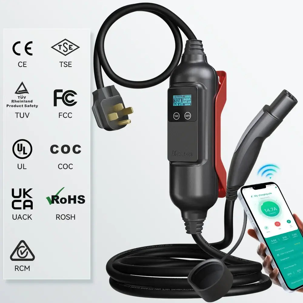 Khons EV Charger Level2 EV Charger 220V 7kW 32A Connector NEMA 14-50 Plug 16FT TPU Cable  WIFI/APP For Models 3/Y/S/X