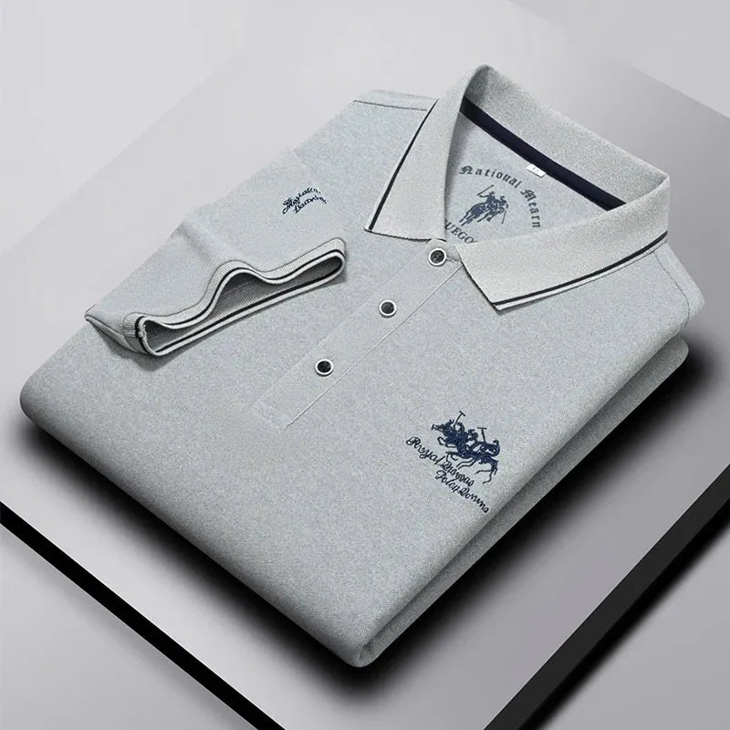 Men's Business Casual Short Sleeved Embroidered Solid Color Polo Shirt Fashionable Breathable Comfortable Summer Versatile Top - Evallys.com
