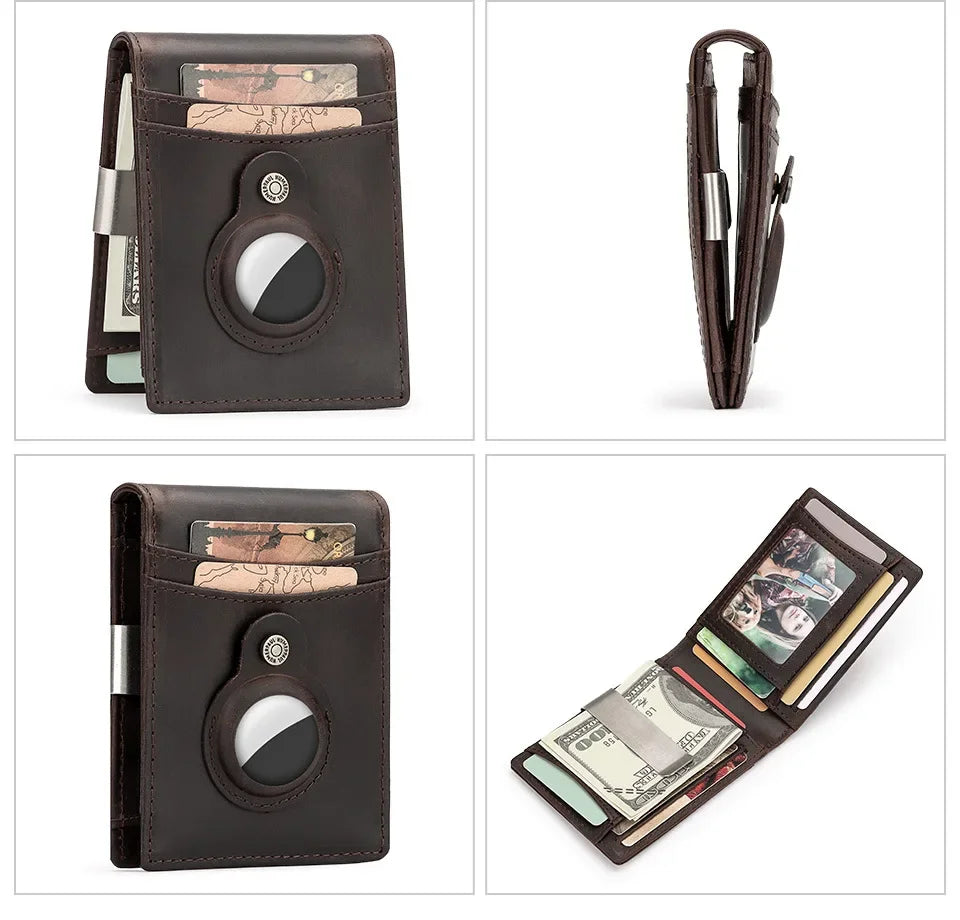 RFID Cowhide Leather Small Wallets AirTag high quality Man's Card Holders Short Wallets Money Clips Women - Evallys.com