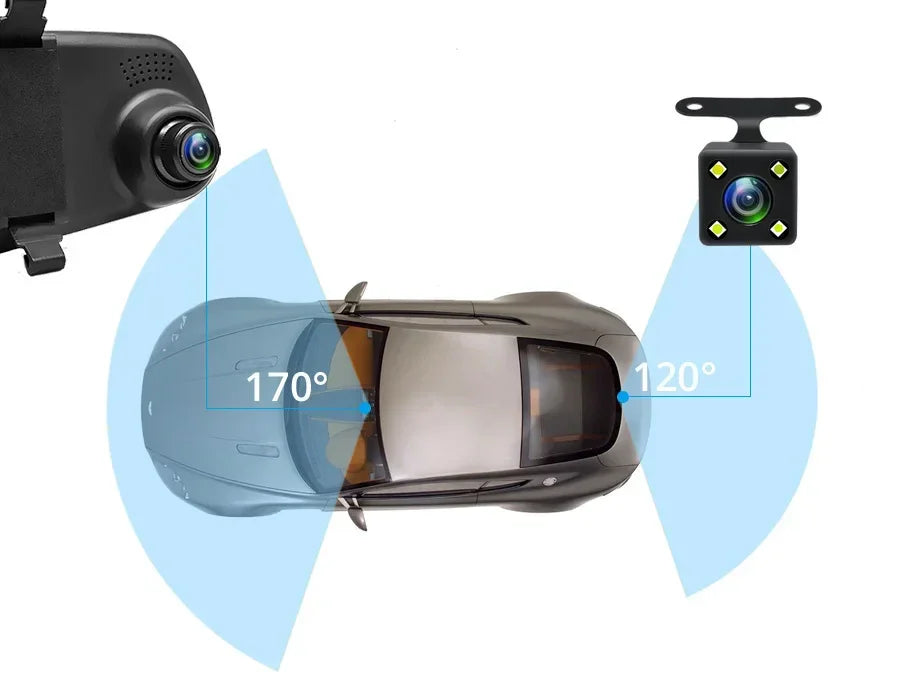Dashcam 4.3Inch 1080P IPS Car DVR Driving Recorder Rearview Mirror Dual Lens Car Recorder Front and Rear Black Box - Evallys.com