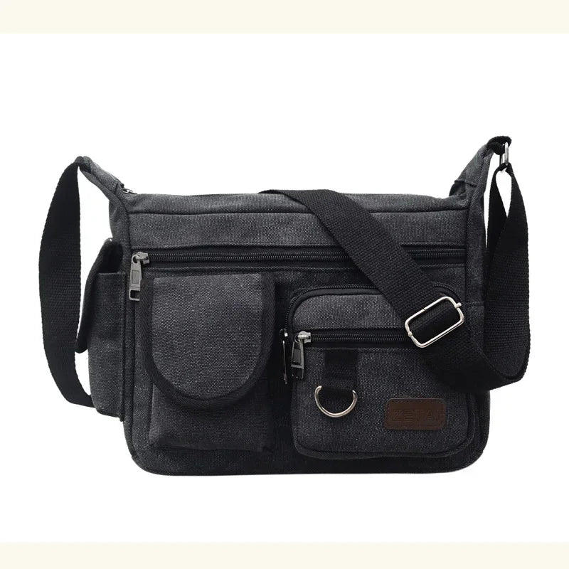 Men's Canvas Messenger Bag, Casual Travel Shoulder Bag, Outdoor Sports, Multi-Pocket Adjustable Shoulder Strap - Evallys.com
