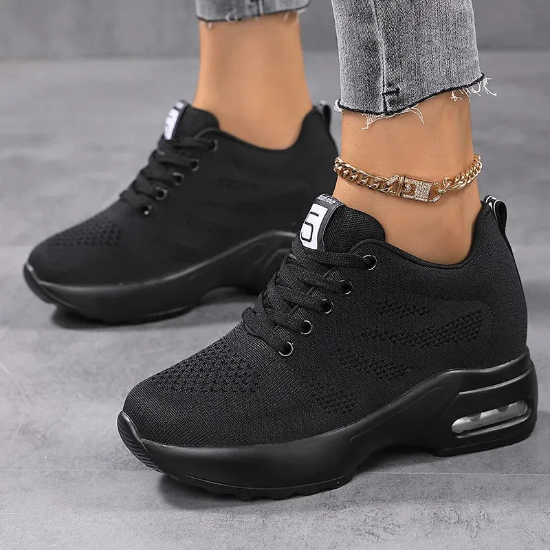 Women Sport Shoes Air Cushion Running Sneaker Comfortable Mesh Shoes Lace Up Breathable White Walking Shoes - Evallys.com