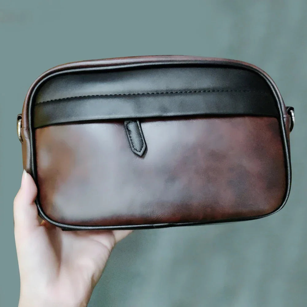 Men’s Leather Crossbody Bag – Classic Pattern Small Square Travel Bag - Evallys.com