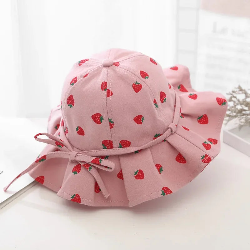 Summer Baby Girl Hat Cotton Fruit Kids Bucket Hats Sun Protection Bowknot Princess Children Cap for Girls Beach Travel 1-3Y - Evallys.com