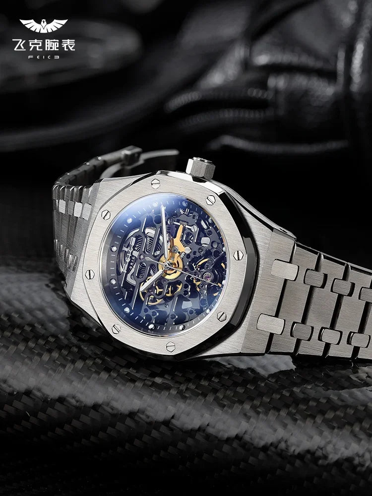 FEICE Automatic Mechanical Luxury Watch Men Stainless Steel Watches Luminous Waterproof Watch for Men Skeleton FM019 - Evallys.com