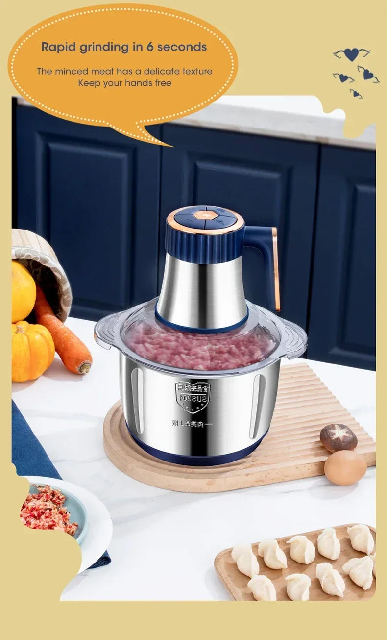 Electric Meat Grinders 5L Food Crusher Stainless Steel Multifunctional Vegetable Slicer Processor Chopper Kitchen Blenders - Evallys.com