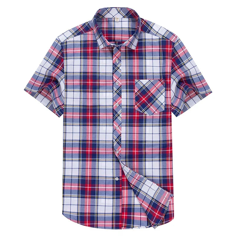 High Quality Men's Plaid Short Sleeve Shirts Business Casual Striped Turn-Down Collar Summer Man Shirt - Evallys.com