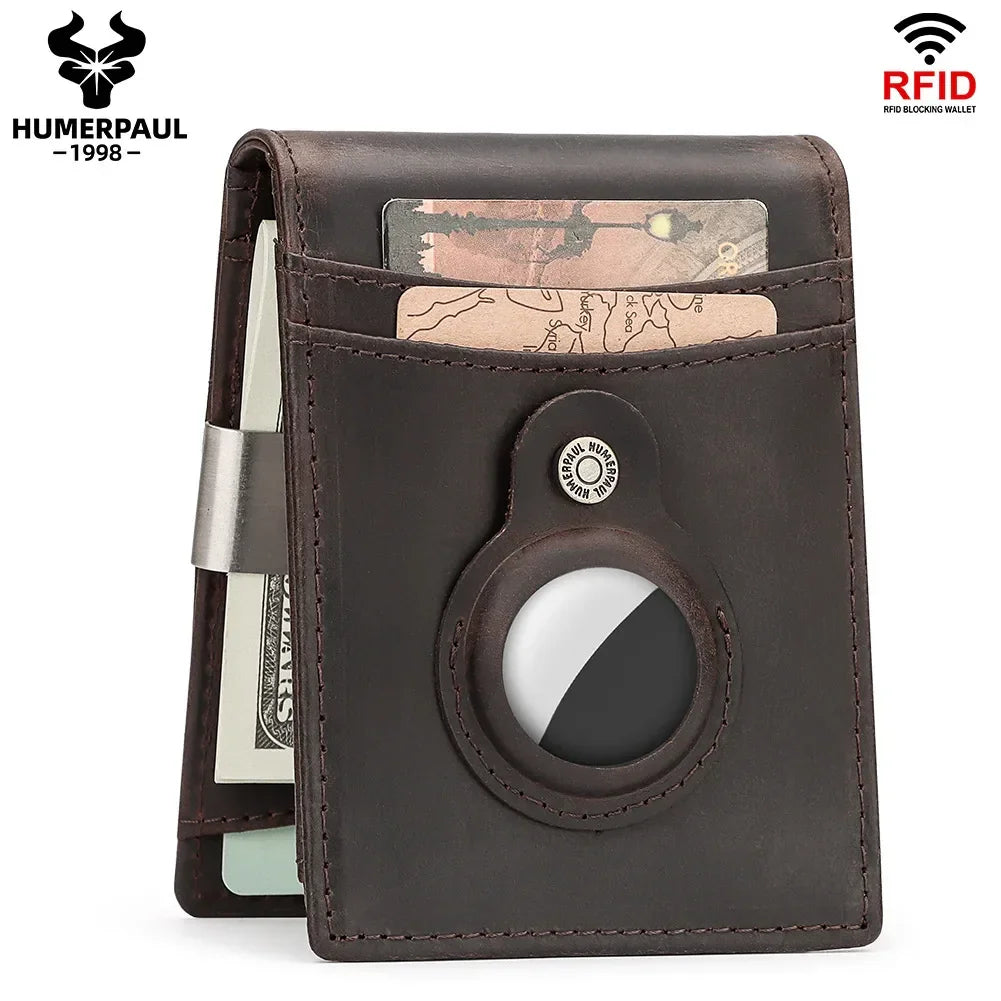 RFID Cowhide Leather Small Wallets AirTag high quality Man's Card Holders Short Wallets Money Clips Women - Evallys.com
