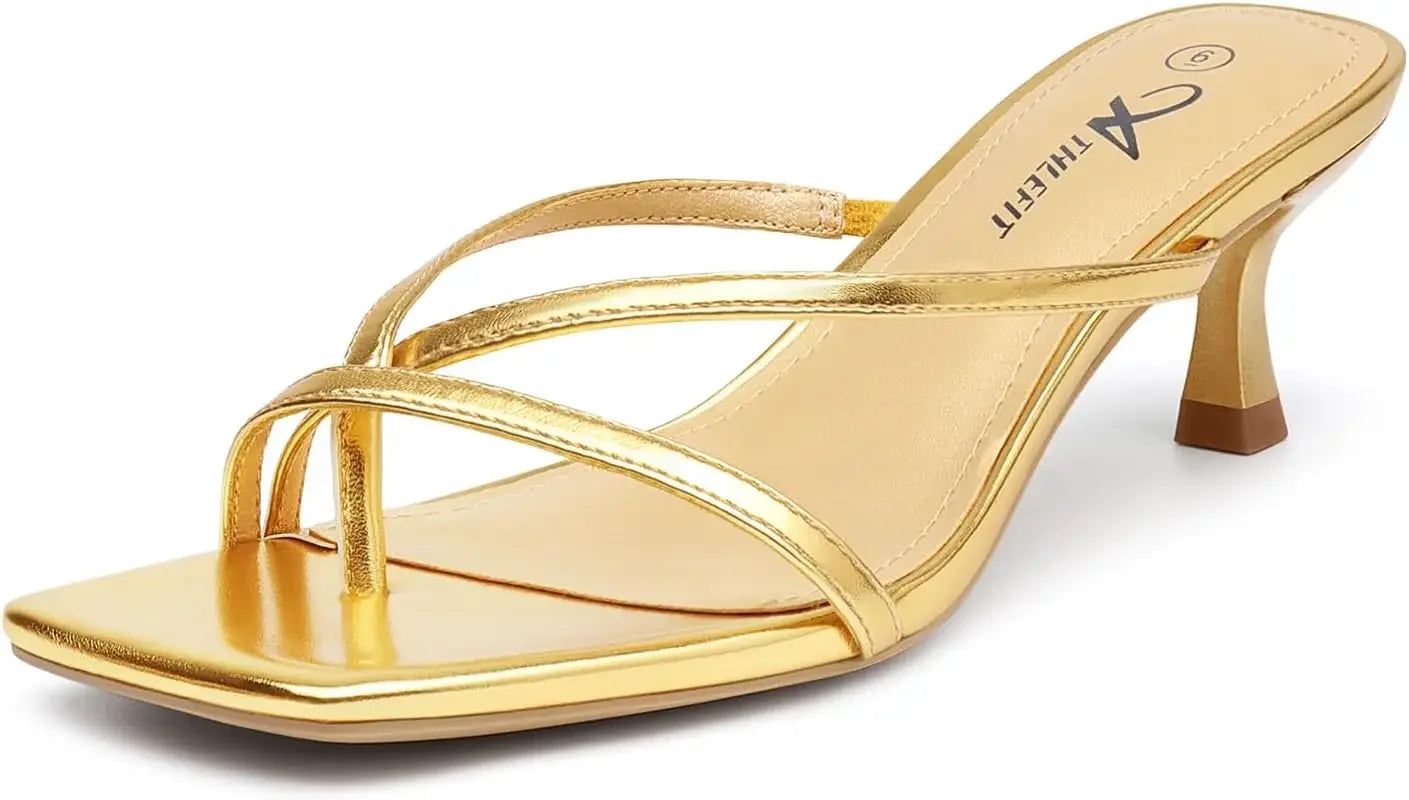 Women's Strappy Kitten Heels Flip Flops Square Open Toe Low Heels Fashion Party Dress Thong Heeled Sandals - Evallys.com